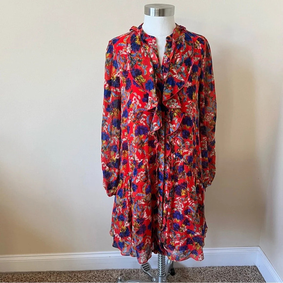 Saloni Tilly Ruffle Floral Silk Mini Dress 26017 - Picture 3 of 10